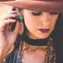 KaFu Bohemia Vintage Lady Water Drop Sunflower Earrings Faux Turquoise Inlaid Jewelry Drop Earrings for women and girls - Brown