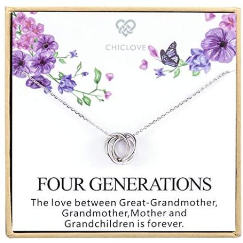 Four Generations Necklace for Great Grandmother - Sterling Silver Four Circles Generation Necklace Gifts for Great Grandma (Four Generation Necklace)