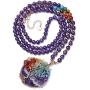 Top Plaza 7 Chakra Healing Crystal Natural Round Gemstone Pendant Necklace Tree of Life Copper Wire Wrapped Beads Necklaces Reiki Jewelry for Women