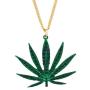 LUX ACCESSORIES Gold Tone Green Weed Pot Leaf Green Rhinestones Chain Necklace
