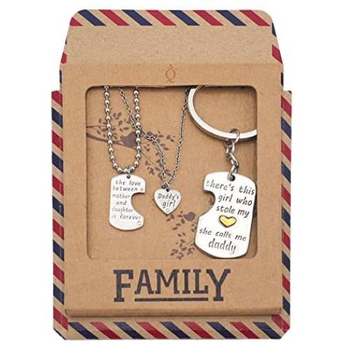 Quan Jewelry Family Jewelry Set of 3, Fathers Day and Mothers Day Gifts with Inspirational Quote on Greeting Card