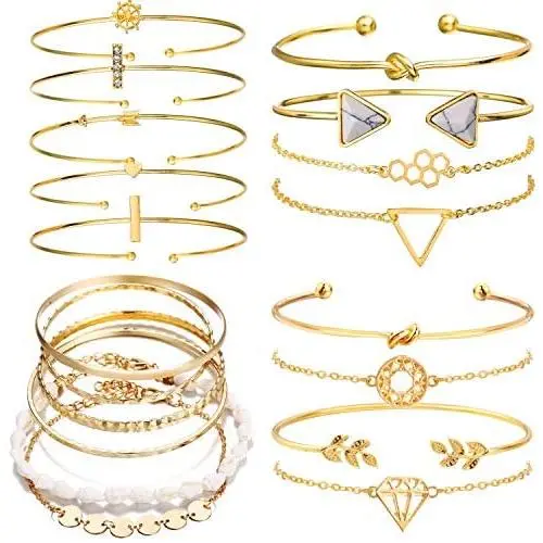 19pcs Multiple Layered Stackable Open Cuff Wrap Bangle Rose gold Gold Bracelets for Women Jewelry Adjustable Bangles for Girls Set Gifts 19pcs Multiple Layered Stackable Open Cuff Wrap Bangle Rose gold Gold Bracelets for Women Jewelry Adjustable Bangles for Girls Set Gifts