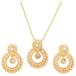 Touchstone Indian Bollywood Gorgeous Traditional Bridal Designer Jewelry Pendant Set in Gold and Silver Tone for Women.