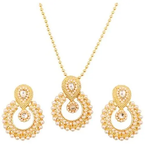 Touchstone Indian Bollywood Gorgeous Traditional Bridal Designer Jewelry Pendant Set in Gold and Silver Tone for Women.
