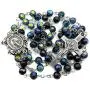 Nazareth Store Saint Benedict Rosary Necklace Deep Blue With Sheen Crystal Beads, Silver Miraculous Medal and Cross NR - Velvet Bag Nazareth Store Saint Benedict Rosary Necklace Deep Blue With Sheen Crystal Beads, Silver Miraculous Medal and Cross NR - Velvet Bag