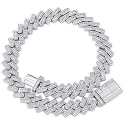 JINAO 20MM 6 Times 14k Gold Plated Cuban Link Chain Full Iced Out Bling Round Carre Baguette Cut CZ with Prong Setting Simulated Diamond Chain Choker Necklace for Men