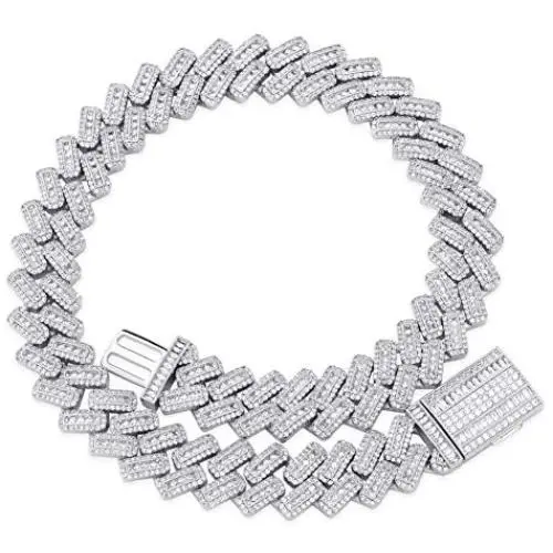 JINAO 20MM 6 Times 14k Gold Plated Cuban Link Chain Full Iced Out Bling Round Carre Baguette Cut CZ with Prong Setting Simulated Diamond Chain Choker Necklace for Men