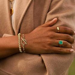 5 Pcs Chain Link Bracelet For Women,14K Gold Plated Dainty Adjustable Cuban Paperclip Bead Bracelets Bangle For Women Girls Jewelry Gifts