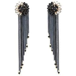 Long Tassel Chandelier Earrings - Rhinestone Floral Earrings with Sleek Fringe - Great Idea for Prom, Party