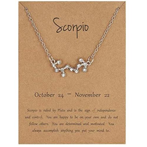 12 Constellation Necklace Silver Color Crystal Astrology Horoscope Sign Link Chain with Constellation Card Shiny Crystal Star Zodiac Sign Clavicle Chain for Women Girl Jewelry