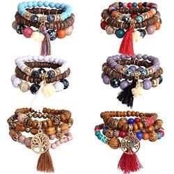 Hicdaw 6 Sets Bohemian Bracelets for Women Multilayer Tassel Bracelet Set Gifts for Women Girls