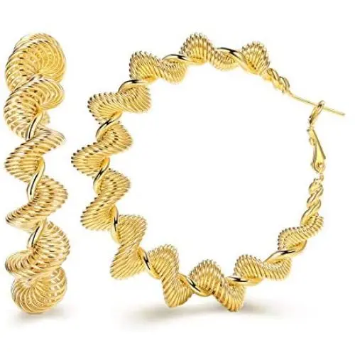 Hoop Earrings for Women, 14K Gold Plated 925 Sterling Silver Post High Polished Thick Rope Hoops Lightweight Hypoallergenic Loop Twisted Gold Earrings