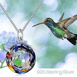 Hummingbird Necklace Jewelry for Women 925 Sterling Silver Cute Bird Pendant Necklace with Crystal Gifts for Girls Birthday