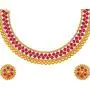 Aheli Ethnic Wedding Party Wear Gold Tone Faux Stone Studded Necklace with Stud Earrings Set Indian Bollywood Fashion Jewelry for Women