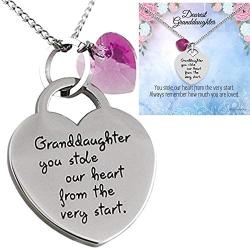 Granddaughter Jewelry Necklace Gifts - Granddaughter You Stole Our Heart Keepsake Heart Necklace