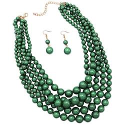 Rosemarie & Jubalee Womens Multi Strand Simulated Pearl Bib Necklace and Earrings Jewelry Set, 16''-19'' with 3'' Extender