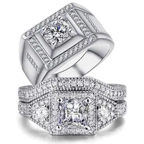 wedding ring set Two Rings His Hers Couples Matching Rings Womens 2pc White Gold Filled Square CZ Wedding Engagement Ring Bridal Sets & Mens Stainless Steel Wedding Band wedding ring set Two Rings His Hers Couples Matching Rings Womens 2pc White Gold Filled Square CZ Wedding Engagement Ring Bridal Sets & Mens Stainless Steel Wedding Band