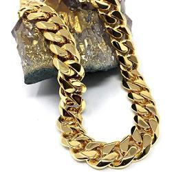 Hollywood Jewelry 24K Gold Cuban Link Chain Necklace for Men, Women, Teen. Real 16MM 24ct Gold Plated. Diamond-Cut W/Solid Clasp.