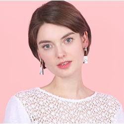 BONALUNA Bohemian Wood And Marble Effect Oblong Shaped Drop Statement Earrings