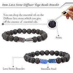 SEVENSTONE 8mm Lava Rock Bead Arrow Diffuser Natural Stone Bracelet Yoga Beads Elastic Jewelry Set for Women Men
