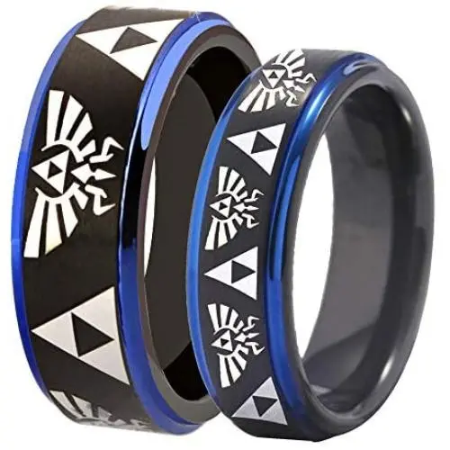 Cloud Dancer Free Custom Engraving The Legend of Zelda Ring- Crest and Triforce Ring Black and Blue Step Tungsten Carbide Wedding Bands Ring Cloud Dancer Free Custom Engraving The Legend of Zelda Ring- Crest and Triforce Ring Black and Blue Step Tungsten Carbide Wedding Bands Ring
