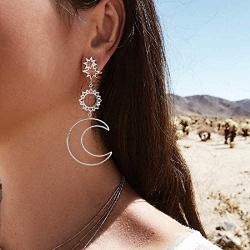 TIANHONGYAN Bohemian Lightweight Hollow Sun Moon Stars Asymmetric Big Drop Dangle Earrings for Women Girls Jewelry