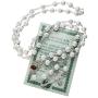 Catholic White Rosary Prayer Beaded Jerusalem Cross Crucifix Christ Jesus Necklace Decor with Holy Soil from Jerusalem for Auto Car for Men Women Religious Jewelry Pendant 20.5''