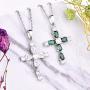YL Gemstone Cross Necklace 925 Sterling Silver Created Sapphire/Ruby/Emerald/Amethyst Religious Pendant 18K White Gold Jewelry