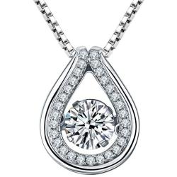 YL Teardrop Necklace Sterling Silver Dancing Diamond Pendant Halo Created Emerald/Garnet/Sapphire/Zirconia Jewelry for Women