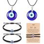 Yaomiao Evil Eye Necklace with Evil Eye Bracelet Set, 2 Pieces Amulet Lucky Bracelets with Card, 2 Pieces Evil Eye Pendant Necklaces Turkish Blue Necklace for Women Men Girls Boys
