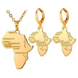 U7 African Jewelry Platinum or 18K Gold Plated Outline Pendant Charm Dangle Drop Earrings Africa Map Necklace Earrings Set