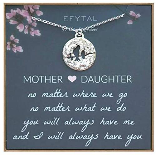 EFYTAL Mom Gifts, 925 Sterling Silver Mommy & Baby Bird Necklace for Mother & Daughter, Necklaces for Women, Best Birthday Gift Ideas, Pendant Mothers Jewelry For Her, Mothers Day