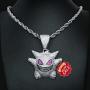 TSANLY Diamond Chain Gengar Chain Pokemon Necklace White Gold Plated with Killy Pendant Ice Out Hip Hop Medallion 24'' Rope Chain + Storage Case + Microfiber Cloth