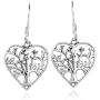 Romantic Heart Shape Tree of Life .925 Sterling Silver Dangle Earrings