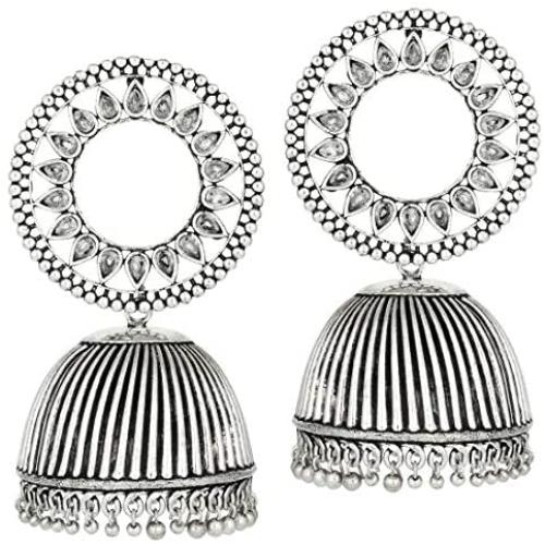 Aheli Antique Indian Boho Oxidized Jhumki Ethnic Fusion Bollywood Party Wear Dangle Hypoallergenic Earrings Ethnic Fashion Statement Jewelry for Women Girls