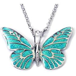 925 Sterling Silver Large Butterfly Necklace for Women Colorful Handmade Polymer Clay Pendant Handcrafted Jewelry, 16.5'' Chain