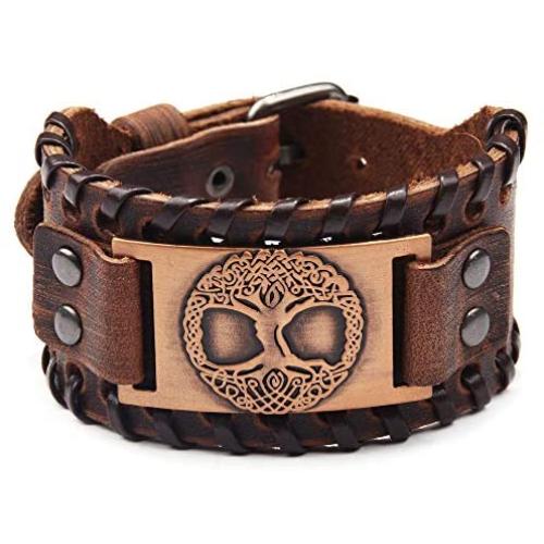 TURTLEDOVE Viking Bracelet Tree of Life - Nordic Bracelet with Yggdrasil Amulet - Pagan Jewelry of Dara Celtic Knot
