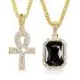 putouzip Men Women 18K Gold Plated CZ Fully Iced Out Ruby Egyptian Ankh Key Cuban Chain Pendant Set putouzip Men Women 18K Gold Plated CZ Fully Iced Out Ruby Egyptian Ankh Key Cuban Chain Pendant Set