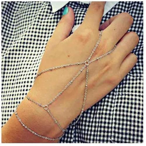 Olbye Finger Ring Bracelet Layering Silver Hand Chain Bracelet Everyday Jewelry for Women and Teen Girls