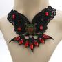 ETERNITY J. Black Lace Skull Gothic Pendant Choker Necklace Earrings Set for Halloween Costume Party