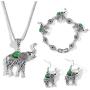 Bohemian Vintage Elephant Necklace Bracelet Earrings Hook Tribe Ethnic Turquoise Lucky Animal Hollow Flower Jewelry Set 3 Pcs for Women Girls