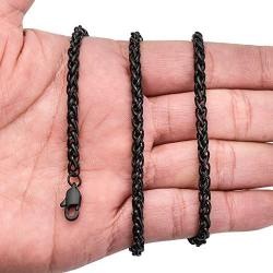 Besteel Jewelry 3-4MM Mens Womens Stainless Steel Wheat Chain Necklace Link Black 18-30 Inch ¡­