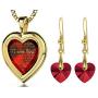 Gold Plated Heart Jewelry Set I Love You Necklace 24k Gold Inscribed in 120 Languages in Miniature Text on Sparkling Brilliant Cut Heart-Shaped Cubic Zirconia Gemstone and Crystal Earrings