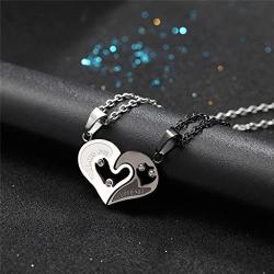 Couple Heart/Cat Necklaces, 2pcs Necklaces/Set, Black/18K Real Gold Plated 316L Stainless Steel, Mens Womens Jewelry (with Gift Box)