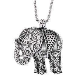 Luck Elephant Pendant Necklace for Men, Elephant Tribal Necklace with 23.6” Chain, Gothic Elephant Amulet Necklace, Feng Shui Good Luck Necklace, Attract Wealth Money Necklace Jewelry for Men Boys