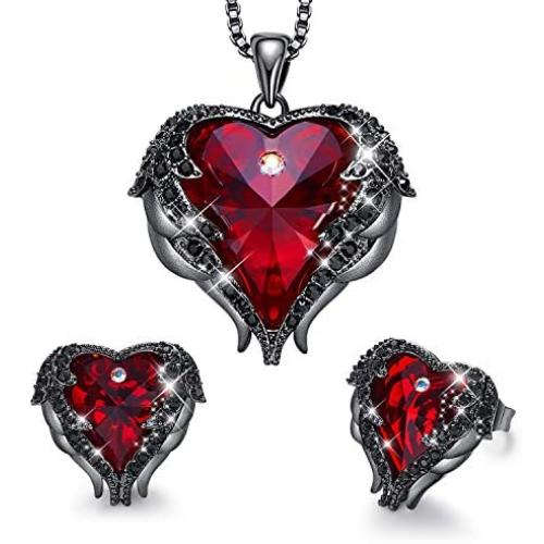 CDE Angel Wing Love Heart Necklaces and Earrings Silver Tone/Gold Tone Jewelry Sets Birthday/Anniversary Valentines Day Jewelry Gifts for Women Mom/Wife/Sister/Best Friend