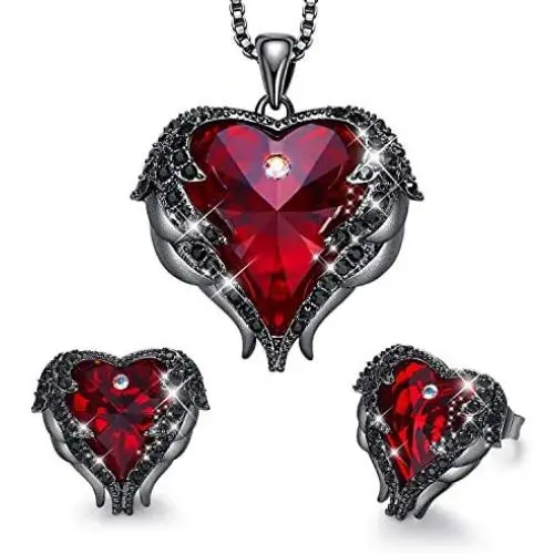 CDE Angel Wing Love Heart Necklaces and Earrings Silver Tone/Gold Tone Jewelry Sets Birthday/Anniversary Valentines Day Jewelry Gifts for Women Mom/Wife/Sister/Best Friend