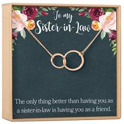 Sister of the Groom Gift Necklace: Sister in Law Gift, Wedding, Bridal Shower, 2 Asymmetrical Circles (rose-gold-plated-brass, NA)