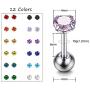 12 Pairs CZ Ear Stud Mixed Colors Cartilage Earrings Set Stainless Steel Barbell Studs Earrings Helix Tragus Piercing