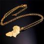 U7 Hip Hop Jewelry 22'' Long Chain Platinum/Rose Gold/Black Gun/18K Gold Plated African Map Pendant Necklace,Men Women Gift